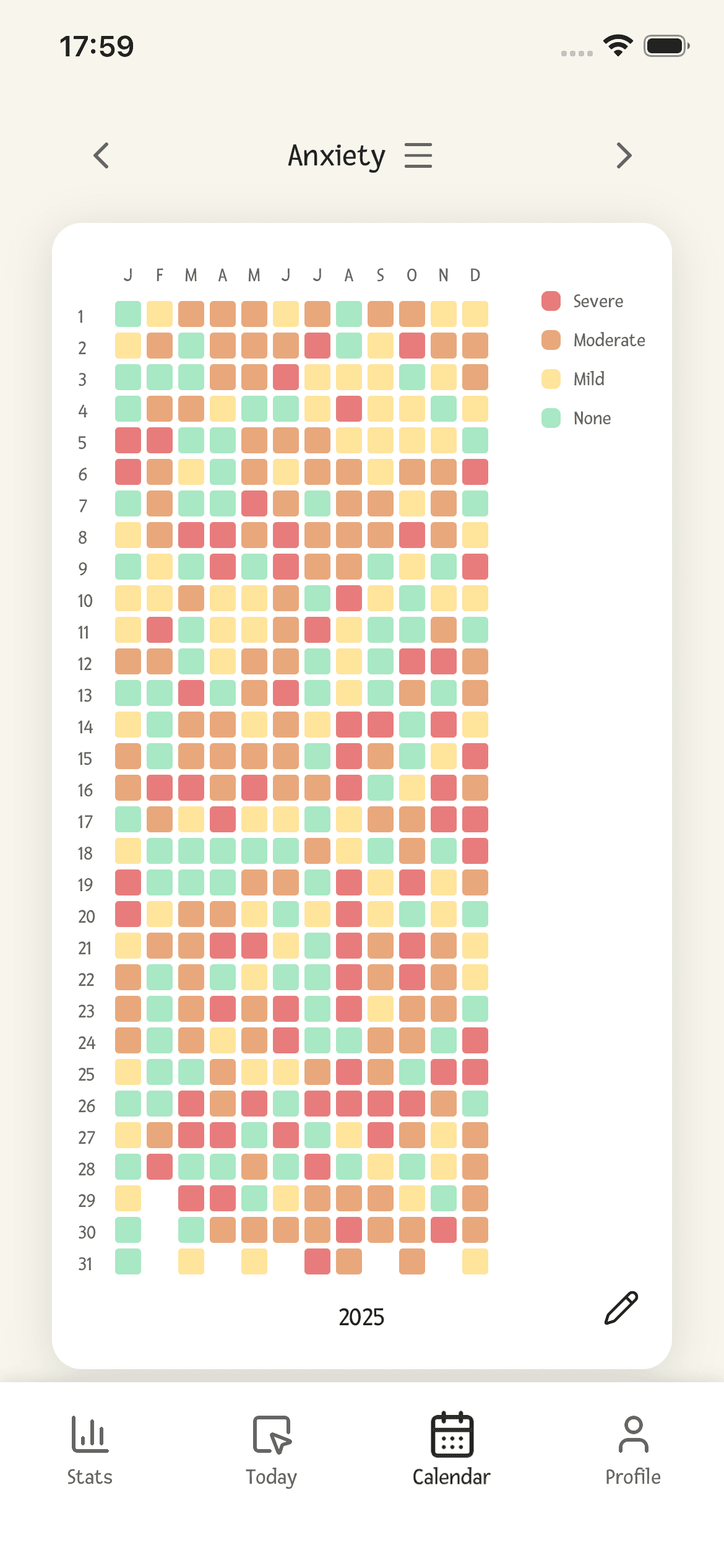 Calendrier de suivi dans Pixel Journal